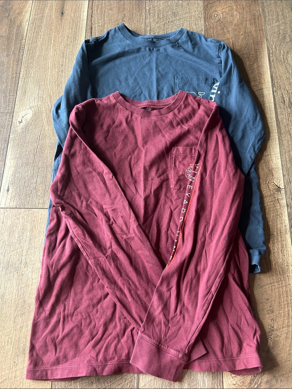 Vineyard Vines Long Sleeve Pocket Tee - Burgundy and Navy